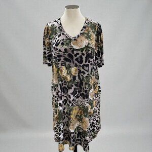 Plus Size Floral Leopard Print Midi Dress‎ Lounge Casual Fall Coquette Softcore
